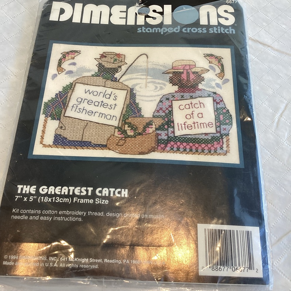 Vintage Printed Cross Stitch Kit Fishing